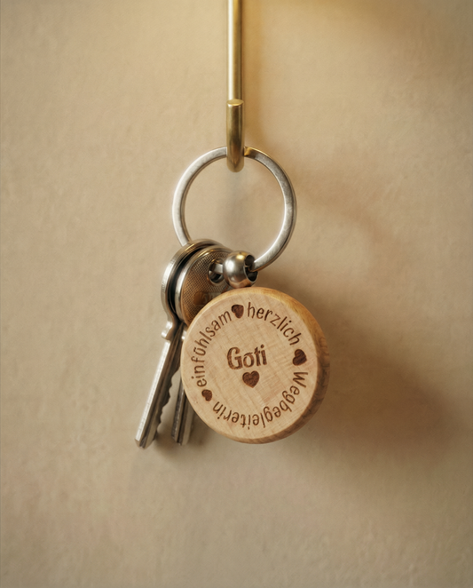 Holz-Schlüsselanhänger rund personalisiert