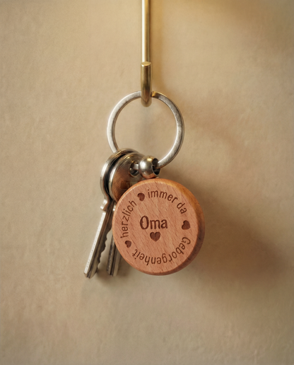 Holz-Schlüsselanhänger rund personalisiert